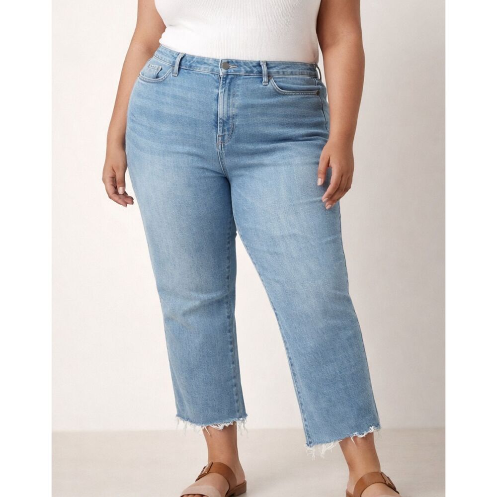 a.n.a High Rise Straight Crop Jeans Womens 18W Raw Hem Stretch Button Fly